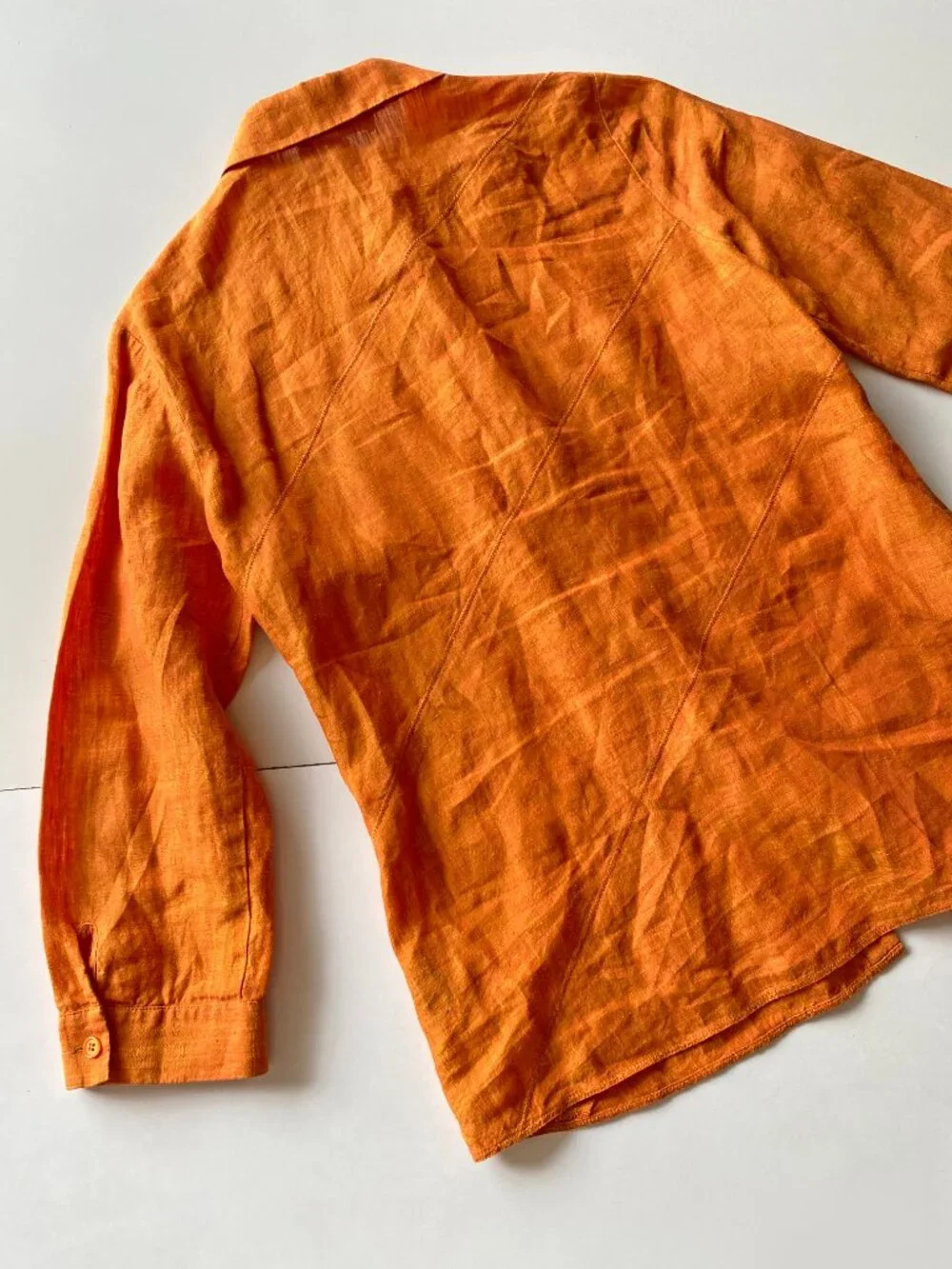 Lafayette 148 Orange Linen Button Front Shirt Womens 3/4 Sleeve Top Size 4 - Picture 9 of 9